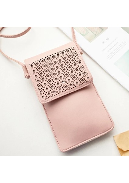 Pembe Çapraz Vücut Cep Telefonu Çantası Dokunmatik Ekran Temizle Pencere Mini Çanta Cep Telefonu Çanta Kılıfı DIN889 (Yurt Dışından) fırsatları