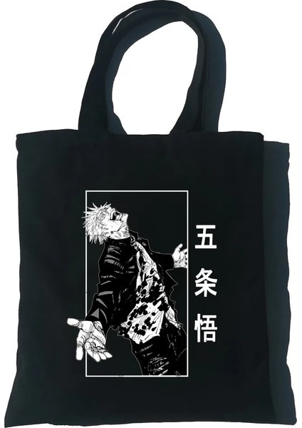 B2059-3 Gojo Satoru Kadın Kanvas Tote Alışveriş Çantası Kız Jujutsu Kaisen Takımı Omuz Çantaları Bayan Büyük Kapasiteli Vahşi Messenger Çanta (Yurt Dışından)