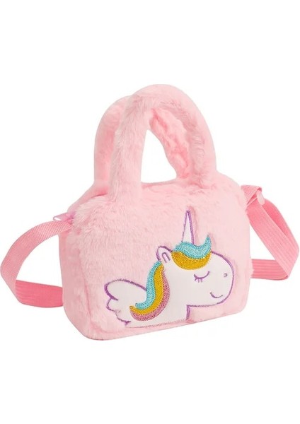 Pembe 18X5X13 cm Çocuk Peluş Sırt Çantası Karikatür Omuzdan Askili Çanta Sevimli Unicorn Işlemeli Çanta Anaokulu Kız Aperatif Çanta (Yurt Dışından)