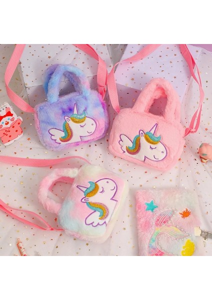 Pembe 18X5X13 cm Çocuk Peluş Sırt Çantası Karikatür Omuzdan Askili Çanta Sevimli Unicorn Işlemeli Çanta Anaokulu Kız Aperatif Çanta (Yurt Dışından) modelleri