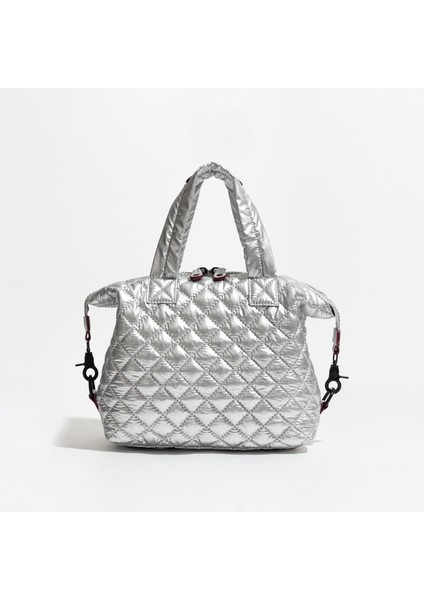 Gümüş Moda Lingge Kapitone Kadın Çanta Tasarımcısı Yastıklı Omuz Çantası Naylon Aşağı Pamuk Crossbody Çanta Küçük Tote Yastık Kabarık Çanta (Yurt Dışından)