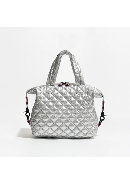 Gümüş Moda Lingge Kapitone Kadın Çanta Tasarımcısı Yastıklı Omuz Çantası Naylon Aşağı Pamuk Crossbody Çanta Küçük Tote Yastık Kabarık Çanta (Yurt Dışından) modelleri