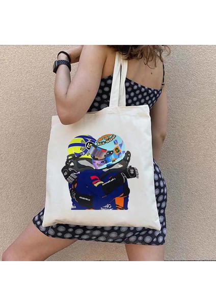 B 32 35X40CM F1 Racer Lando Norris 4 Formula 1 Daniel 3 Yarış Arabası Kask Erkek Kadın Omuz Kanvas Tote Çanta Shopper Yaz Alışveriş Çantaları (Yurt Dışından) fırsatları