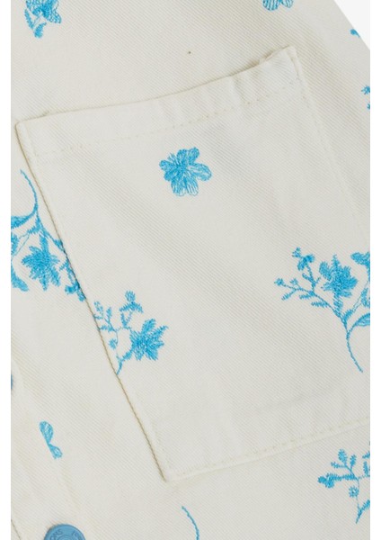 Kız Çocuk Jean Ceket Çiçek Nakışlı Kemer Boy 10-14 Yaş, Krem