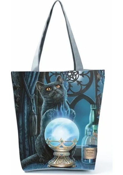 HL3920 Sevimli Kedi Yeniden Kullanılabilir Yıldızlı Gökyüzü Kedi Kolu Tote Çanta Fermuarlı Eko Alışveriş Çantası Market Çevre Dostu Omuz Çantası Bakkal Büyük Piknik Çantası (Yurt Dışından)