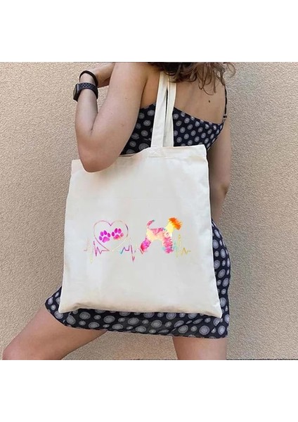 151 35X40 cm Sevimli Minyatür Schnauzer Köpek En Iyi Arkadaşı Aşk Kalp Fransa Ingiltere Abd Bayrağı Kabarcık Çay Dabbing Kawaii Shopper Kanvas Tote Çanta Çanta (Yurt Dışından)