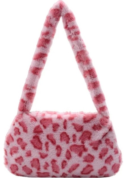 K Moda Kadın Inek Baskı Mini Omuz Çantaları Kadın Kış Peluş Koltukaltı Çanta Yumuşak Kabarık Bez Çantalar Küçük Çantalar Alışveriş Tote (Yurt Dışından)