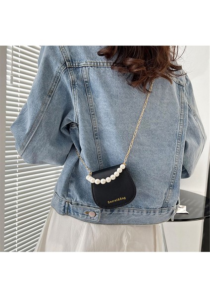 3-Siyah Kadın Moda Mini Inci Çanta Zincir Çanta Yeni Zarif Omuz Askılı Çanta Taşınabilir Kız Crossbody Küçük Kare Çanta 2023 Yeni (Yurt Dışından) modelleri