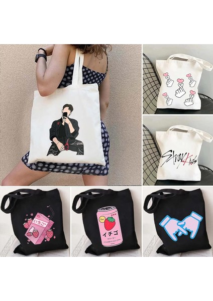 B 71 35X40 cm Kore Kpop Kanvas Tote Çanta Sevimli Aşk Parmak Kalp Kaçak Çocuklar Ramen Omuz Kanvas Tote Çanta Harajuku Shopper Alışveriş Çantaları (Yurt Dışından) fırsatları
