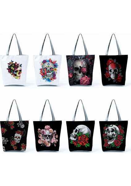 HL6653 Kafatası Çanta Kadın Omuz Çantası Alışveriş Çantası Çanta Kadın Tote Çanta Cadılar Bayramı Kafatası Yeni Moda Ölülerin Günü Çiçek Kafatası Baskı (Yurt Dışından) indirimleri