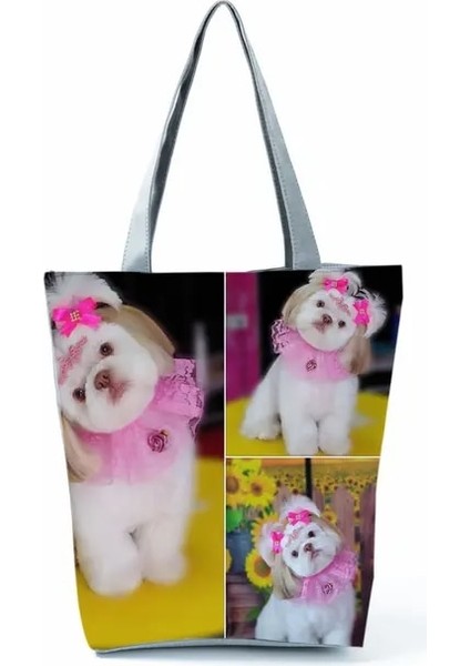 HL8722 Shih Tzu Sevimli Shih Tzu Baskı Alışveriş Çantaları Hayvan Köpek Tote Çanta Özel Grafik Bakkal Kadın Çanta Büyük Kapasiteli Omuz Çantaları (Yurt Dışından)