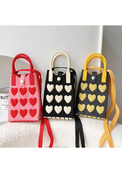 Turuncu Aşk Şık El Yapımı Örgü Çanta Trendy Omuz Çantası Taşınabilir Tatlı Aşk Kalp Kadın Mini Cep Telefonu Çantası Banliyö Çapraz Vücut Çanta (Yurt Dışından)