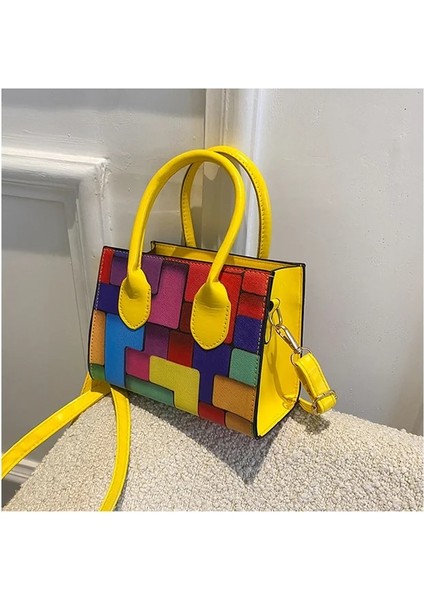 Sarı 18X9X13.5CM Yeni Varış Hit Renk Omuz Çantası Kadın Moda Küçük Crossbody Çanta Çanta Vintage Kare Şekli Tasarımcı Çanta (Yurt Dışından)