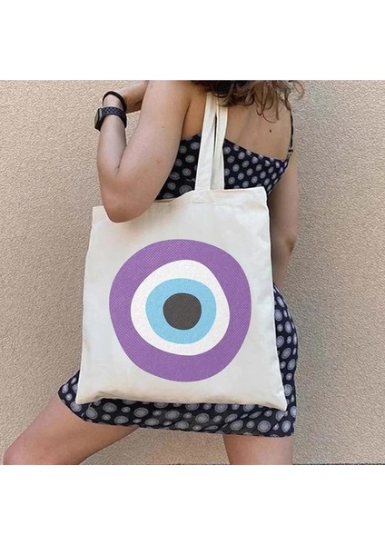 83 35X40 cm Renkli Nazar Psychedelic Mavi Yeşil Moda Erkek Kadın Kanvas Alışveriş Çantası Omuz Harajuku Eco Shopper Pamuk Çanta (Yurt Dışından)