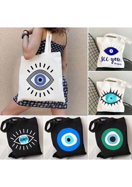 83 35X40 cm Renkli Nazar Psychedelic Mavi Yeşil Moda Erkek Kadın Kanvas Alışveriş Çantası Omuz Harajuku Eco Shopper Pamuk Çanta (Yurt Dışından) fiyatları