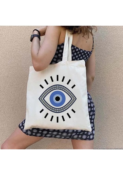 83 35X40 cm Renkli Nazar Psychedelic Mavi Yeşil Moda Erkek Kadın Kanvas Alışveriş Çantası Omuz Harajuku Eco Shopper Pamuk Çanta (Yurt Dışından) indirimleri