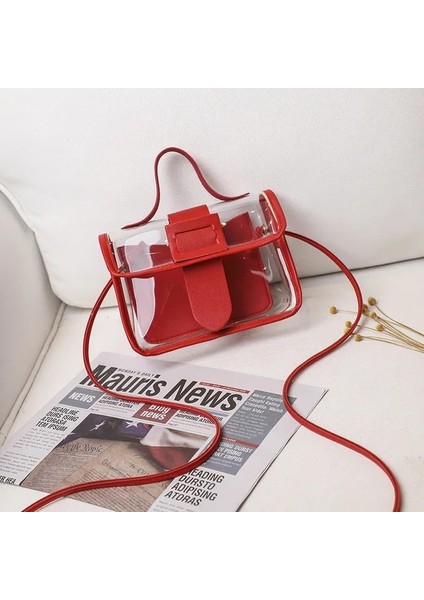 Kırmızı Ilkbahar Yaz Moda Kadın Şeffaf Kare Tek Kollu Çanta Serin Pvc Omuz Çantası Messenger Çanta Cep Tatlı Bayan Çantası (Yurt Dışından)