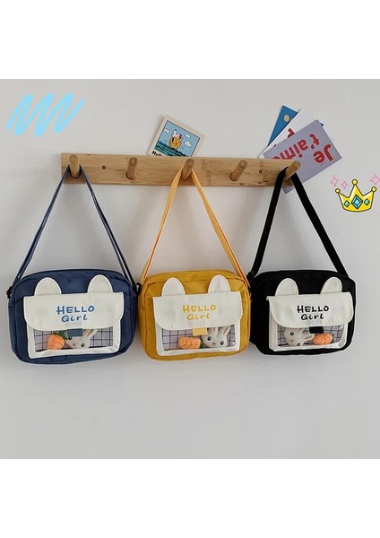 Siyah 2022 Kadın Kanvas Çanta Karikatür Tavşan Postacı Çantası Kadınlar Için Öğrenci Sevimli Kız Omuzdan Askili Çanta Bayanlar Alışveriş Çantası Crossbody (Yurt Dışından) modelleri