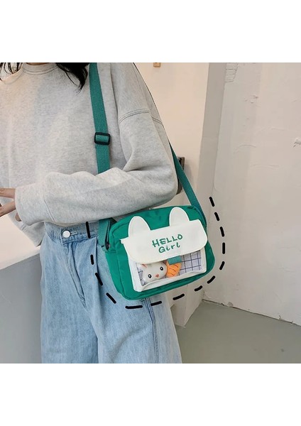 Siyah 2022 Kadın Kanvas Çanta Karikatür Tavşan Postacı Çantası Kadınlar Için Öğrenci Sevimli Kız Omuzdan Askili Çanta Bayanlar Alışveriş Çantası Crossbody (Yurt Dışından) fırsatları