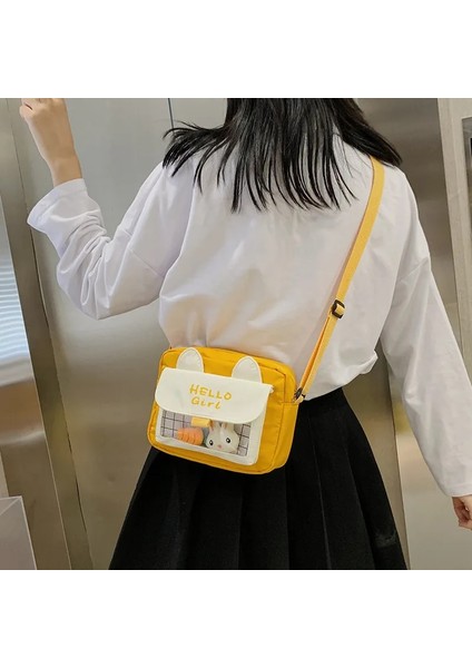 Siyah 2022 Kadın Kanvas Çanta Karikatür Tavşan Postacı Çantası Kadınlar Için Öğrenci Sevimli Kız Omuzdan Askili Çanta Bayanlar Alışveriş Çantası Crossbody (Yurt Dışından) indirimleri