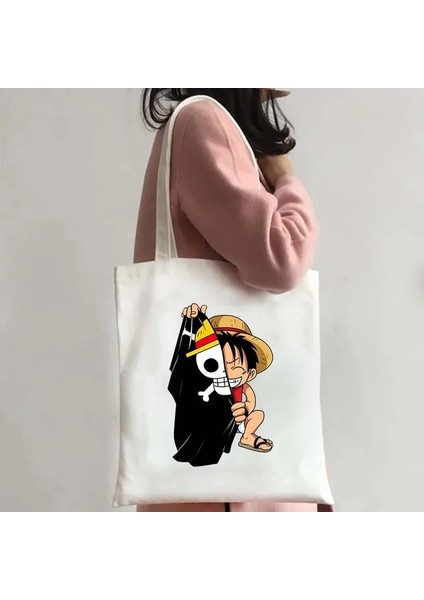 02 35X40CM Anime Tek Parça Maymun Sevimli Luffy Zoro Bez Çantalar Alışveriş Kanvas Çanta Büyük Kapasiteli Plaj Çantası Yeniden Kullanılabilir Alışveriş Çantaları (Yurt Dışından)