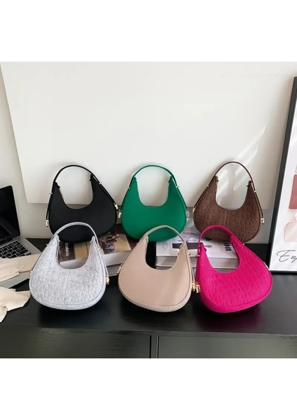 Haki Moda Hilal Çanta Omuz Çantası Çok Yönlü Keçe Kumaş Koltuk Altı Çanta Kız Kadınlar Için Düz Renk Çanta Çanta Taşınabilir Seyahat Çantası (Yurt Dışından) fiyatları