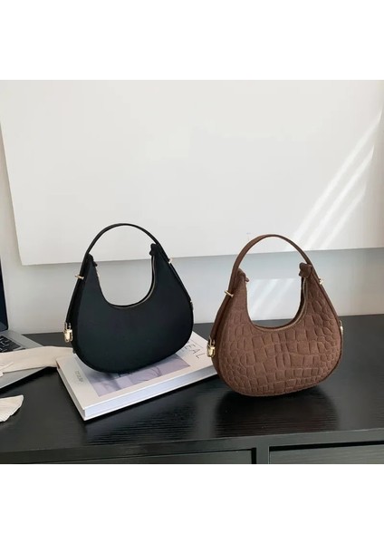 Haki Moda Hilal Çanta Omuz Çantası Çok Yönlü Keçe Kumaş Koltuk Altı Çanta Kız Kadınlar Için Düz Renk Çanta Çanta Taşınabilir Seyahat Çantası (Yurt Dışından) modelleri