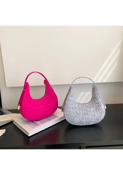 Haki Moda Hilal Çanta Omuz Çantası Çok Yönlü Keçe Kumaş Koltuk Altı Çanta Kız Kadınlar Için Düz Renk Çanta Çanta Taşınabilir Seyahat Çantası (Yurt Dışından) indirimleri