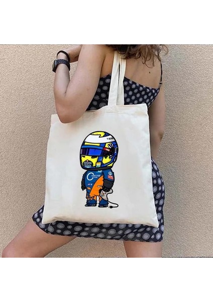44 35X40CM F1 Racer Lando Norris Formula 1 Yarış Arabası Daniel Ricciardo Yarış Oyunu Kask Omuz Kanvas Tote Çanta Alışverişçi Alışveriş Çantaları (Yurt Dışından)