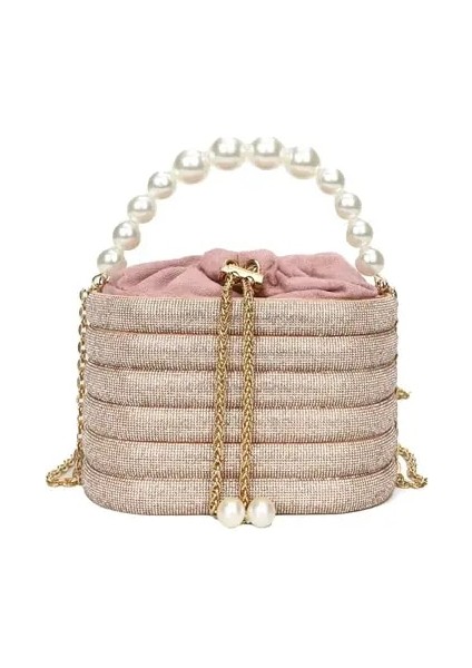 Altın 20X11X12 5 cm Lüks Elmas Kutu Çanta Çanta Inciler Boncuklu Kolu Akşam Debriyaj Taklidi Omuz Crossbody Çanta Şeker Renk Ipli Çanta (Yurt Dışından)