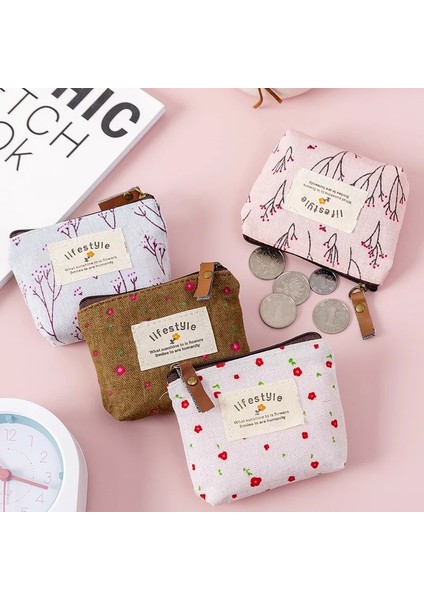 Kahve Moda Çiçek Deseni Bozuk Para Çantaları Küçük Taze Kanvas Para Cüzdan Bayan Kız Kulaklık Para Anahtarı Para Saklama Çantası Fermuarlı Kese (Yurt Dışından) fiyatları
