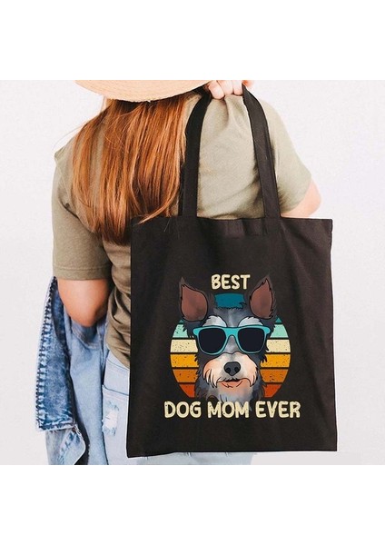 B 152 35X40 cm Sevimli Minyatür Schnauzer Köpek En Iyi Arkadaşı Aşk Kalp Fransa Ingiltere Abd Bayrağı Kabarcık Çay Dabbing Kawaii Shopper Kanvas Tote Çanta Çanta (Yurt Dışından)