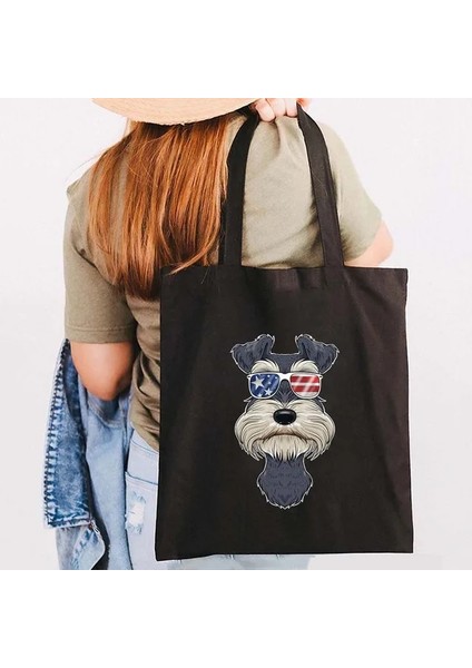 B 142 35X40 cm Sevimli Minyatür Schnauzer Köpek En Iyi Arkadaşı Aşk Kalp Fransa Ingiltere Abd Bayrağı Kabarcık Çay Dabbing Kawaii Shopper Kanvas Tote Çanta Çanta (Yurt Dışından)
