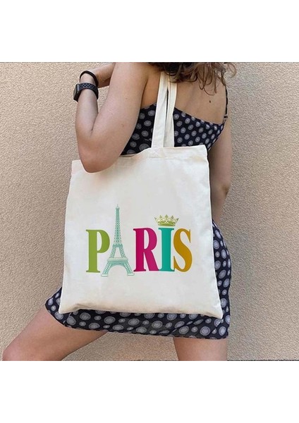 142 35X40CM Vintage Paris Eyfel Kulesi Aşk Kalp Cafe Hatıra Fransa Skyline Siluet Mektup Alışverişçi Harajuku Kanvas Tote Çanta Çanta (Yurt Dışından)