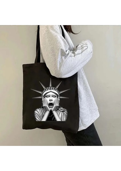 B 153 35X40CM Sevimli Özgürlük Heykeli New York Nyc Şehir Skyline Apple Giants Futbol Nyc Metro Diyagramı Shopper Kanvas Tote Çanta Pamuk Çanta (Yurt Dışından)
