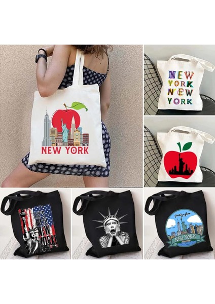 B 153 35X40CM Sevimli Özgürlük Heykeli New York Nyc Şehir Skyline Apple Giants Futbol Nyc Metro Diyagramı Shopper Kanvas Tote Çanta Pamuk Çanta (Yurt Dışından) fiyatları