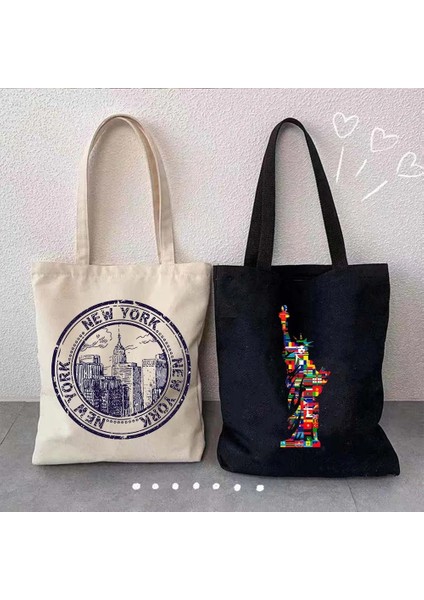 B 153 35X40CM Sevimli Özgürlük Heykeli New York Nyc Şehir Skyline Apple Giants Futbol Nyc Metro Diyagramı Shopper Kanvas Tote Çanta Pamuk Çanta (Yurt Dışından) modelleri