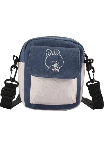 Mavi Moda Kadın Karikatür Baskı Kontrast Renk Tuval Crossbody Omuz Askılı Çanta Rahat Bayanlar Mini Çanta Flap Çanta (Yurt Dışından)
