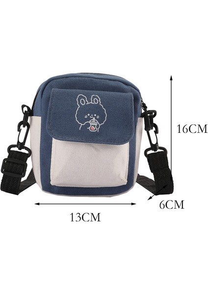 Mavi Moda Kadın Karikatür Baskı Kontrast Renk Tuval Crossbody Omuz Askılı Çanta Rahat Bayanlar Mini Çanta Flap Çanta (Yurt Dışından) fiyatları