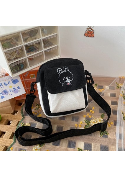 Mavi Moda Kadın Karikatür Baskı Kontrast Renk Tuval Crossbody Omuz Askılı Çanta Rahat Bayanlar Mini Çanta Flap Çanta (Yurt Dışından) modelleri