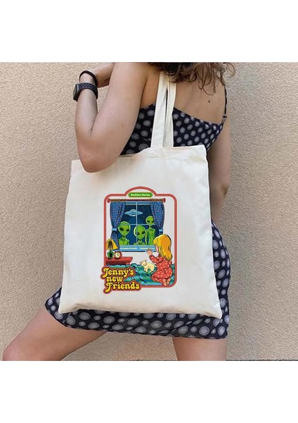W 55 35X40CM Yabancılarla Konuşma Cadılar Bayramı Hayaletleri Zihin Kontrolü Jenny Erkek Kadın Pamuk Alışveriş Omuz Kanvas Tote Çantalar Shopper Çanta (Yurt Dışından) modelleri