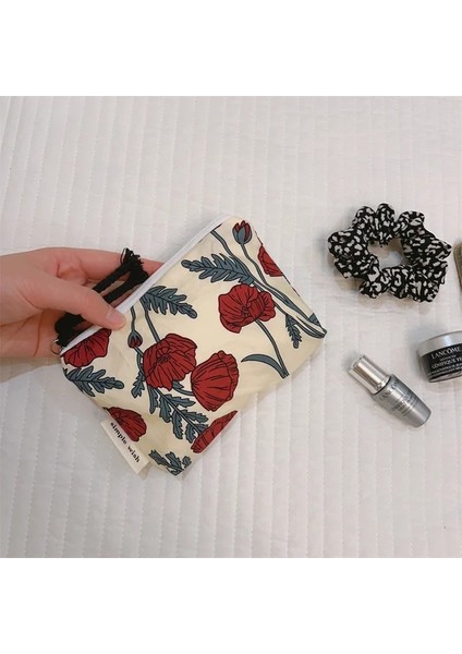 G Sevimli Çiçekler Baskı Mini Pamuk Kozmetik Çantası Bozuk Para Cüzdanı Basit Çanta Bayan Ruj Makyaj Çantası Çocuk Küçük Çanta Bozuk Para Kesesi (Yurt Dışından)