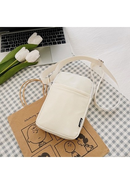 Bej Basit Trendy Macaron Düz Renk Omuz Crossbody Kanvas Çanta Çok Yönlü Moda Sıfır Cüzdan Küçük Kare Telefon Çantaları Kızlar Için (Yurt Dışından)