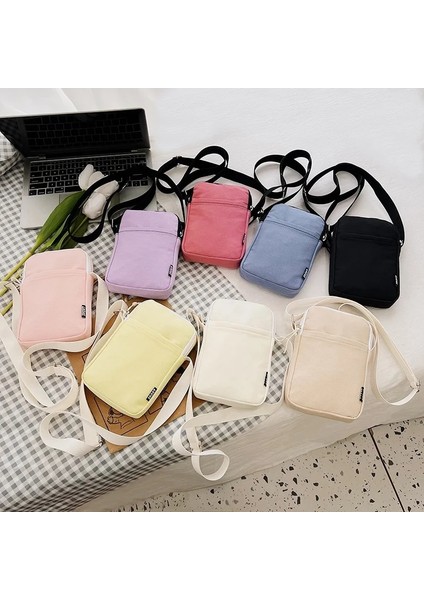 Bej Basit Trendy Macaron Düz Renk Omuz Crossbody Kanvas Çanta Çok Yönlü Moda Sıfır Cüzdan Küçük Kare Telefon Çantaları Kızlar Için (Yurt Dışından) fiyatları