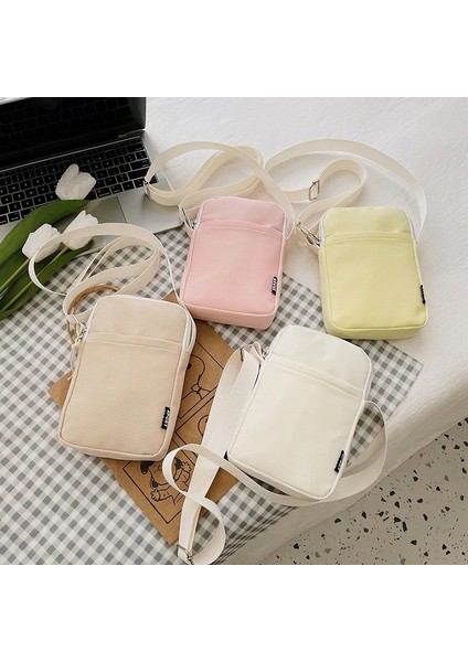 Bej Basit Trendy Macaron Düz Renk Omuz Crossbody Kanvas Çanta Çok Yönlü Moda Sıfır Cüzdan Küçük Kare Telefon Çantaları Kızlar Için (Yurt Dışından) modelleri