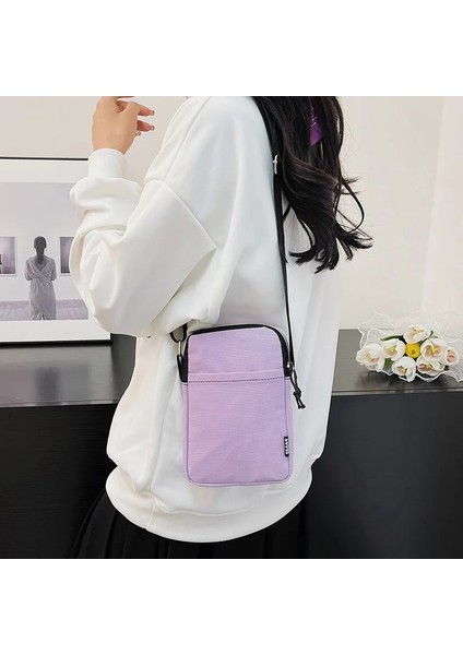 Bej Basit Trendy Macaron Düz Renk Omuz Crossbody Kanvas Çanta Çok Yönlü Moda Sıfır Cüzdan Küçük Kare Telefon Çantaları Kızlar Için (Yurt Dışından) fırsatları