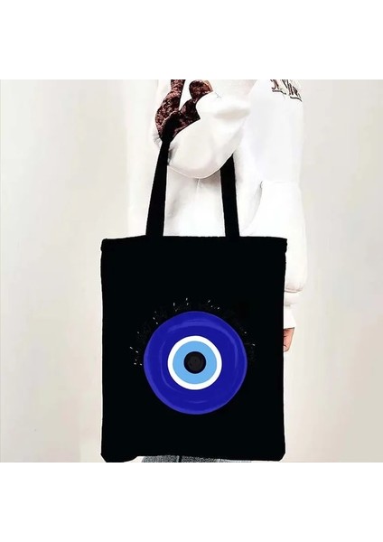 B100 35X40CM Yunan Nazar Nazar Inci Aşk Kalp Lotus Çiçeği Grafiti Güneş Işınları Erkek Kadın Kanvas Omuz Çantası Alışveriş Plaj Çantaları (Yurt Dışından)