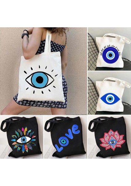 B100 35X40CM Yunan Nazar Nazar Inci Aşk Kalp Lotus Çiçeği Grafiti Güneş Işınları Erkek Kadın Kanvas Omuz Çantası Alışveriş Plaj Çantaları (Yurt Dışından) fiyatları