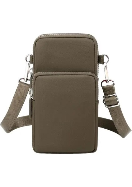 Kahve Kadın Erkek Cep Telefonu Çantası Çok Cepler Fermuar Ayarlanabilir Naylon Askı Küçük Düz Renk Crossbody Cüzdan Omuz Çantası (Yurt Dışından)