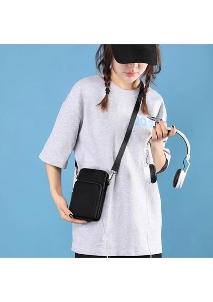 Kahve Kadın Erkek Cep Telefonu Çantası Çok Cepler Fermuar Ayarlanabilir Naylon Askı Küçük Düz Renk Crossbody Cüzdan Omuz Çantası (Yurt Dışından) modelleri